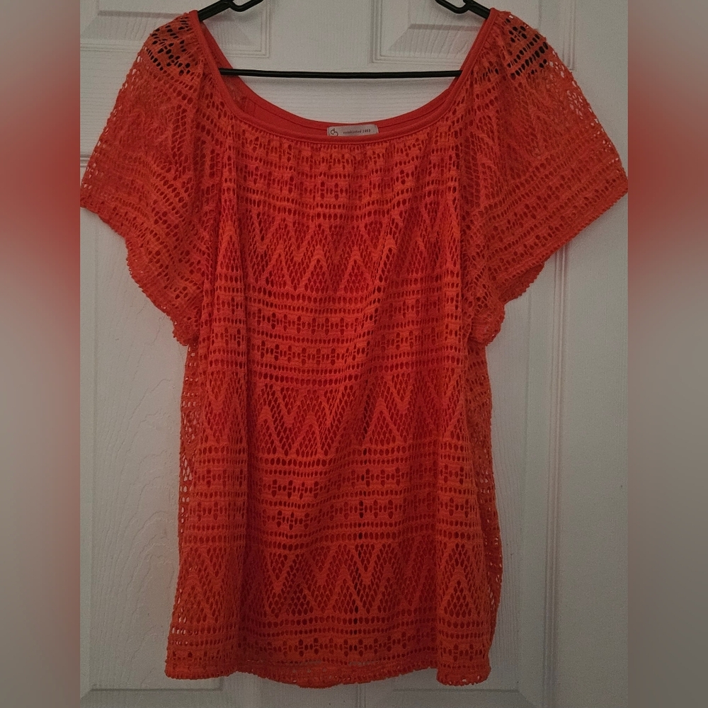 CB Estabished 1962 Crochet Lace Overlay Blouse